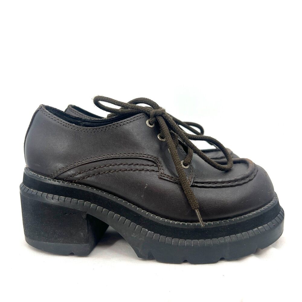 Vintage 90s Candies Brown Leather Chunky Platform Lace Up Oxfords Shoes Size 9